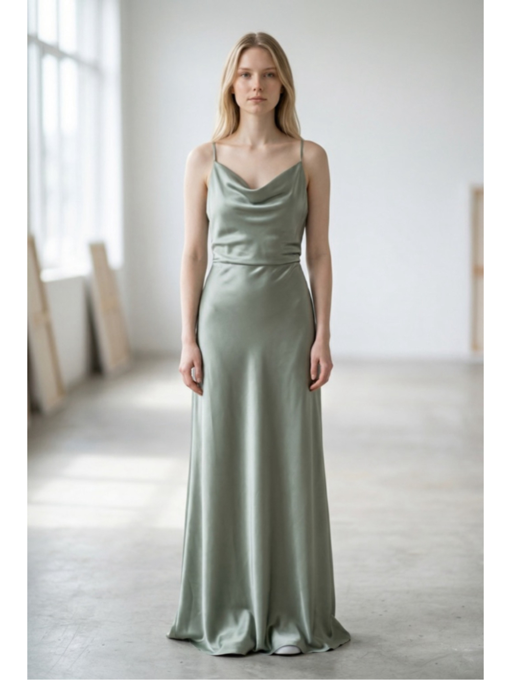 Amsale Chloe Fluid Satin Formal Wedding Open Back Spaghetti Strap Dress Size 6